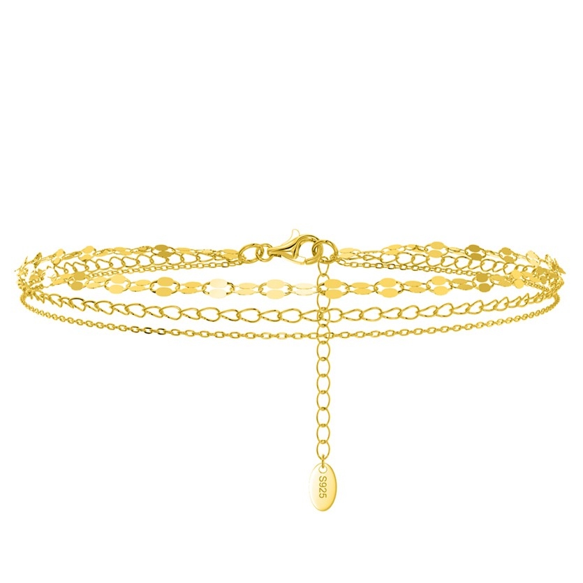 Bratara de glezna argint 925, JW1813, model triplu, placata cu aur