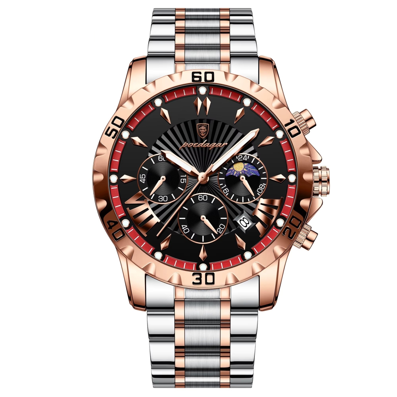 Ceas barbatesc Poedagar CS1815, otel inoxidabil, argintiu-rose gold, cadran negru