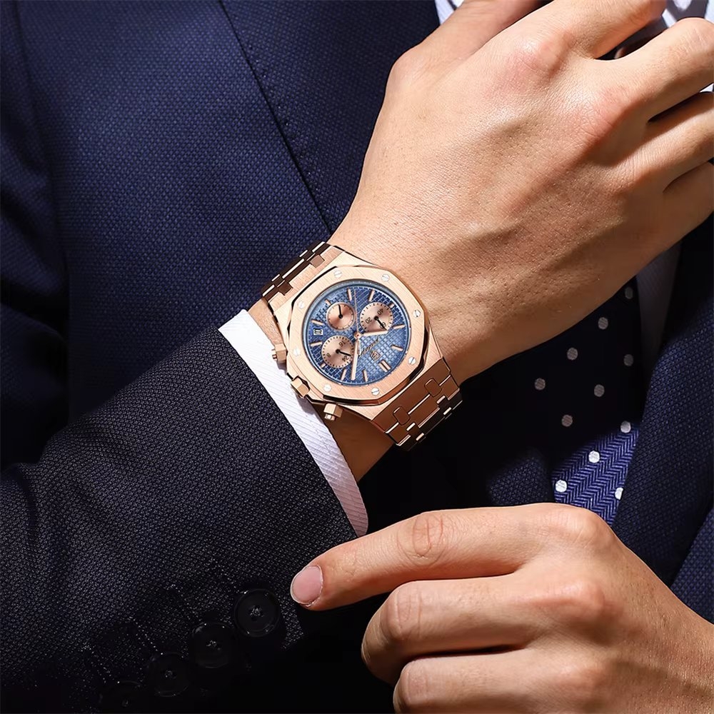 Ceas barbatesc Poedagar CS1840, otel inoxidabil, rose gold, cadran negru - 1 | YEO