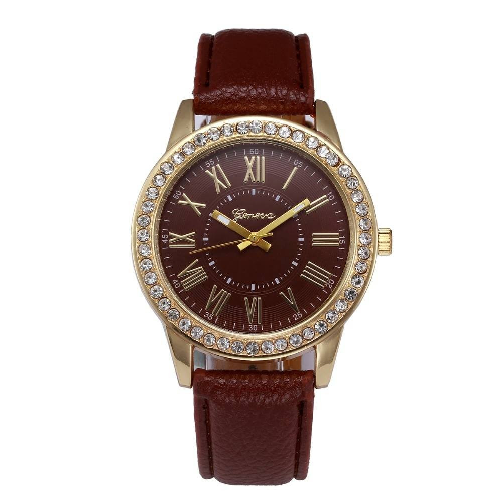 Ceas de dama elegant Geneva CS248, curea piele, cadran cu cristale