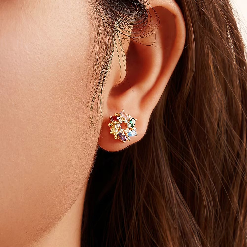 Cercei argint 925, JW1761, model elegant multicolor, placati cu aur