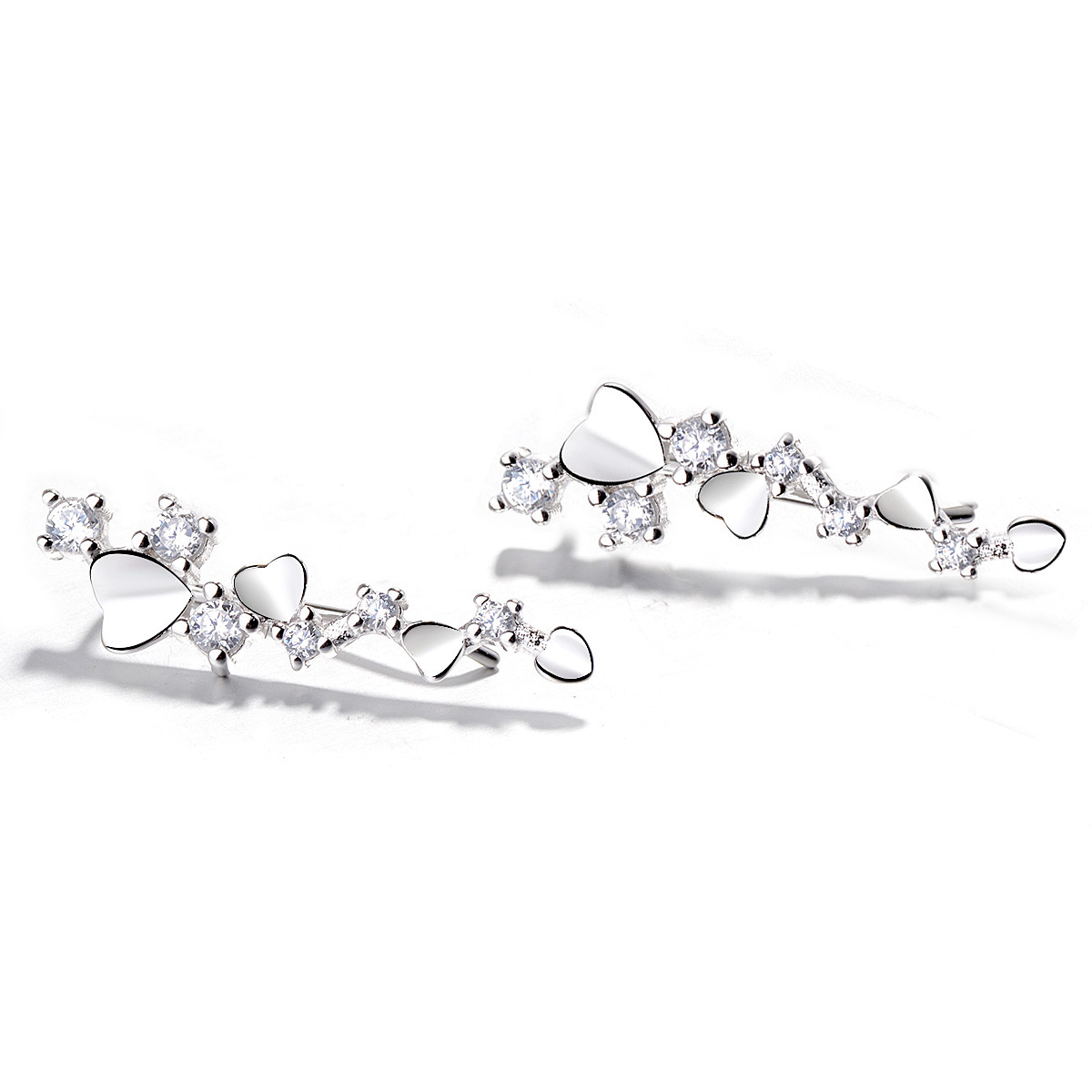 Cercei ear cuffs argint 925, JW677, model inimioare, placat cu rodiu