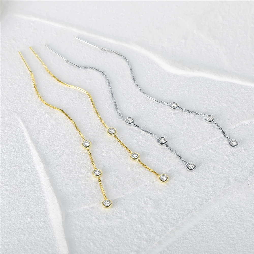 Cercei lungi argint 925, JW1071, model cu zirconiu, placati cu aur - 3 | YEO