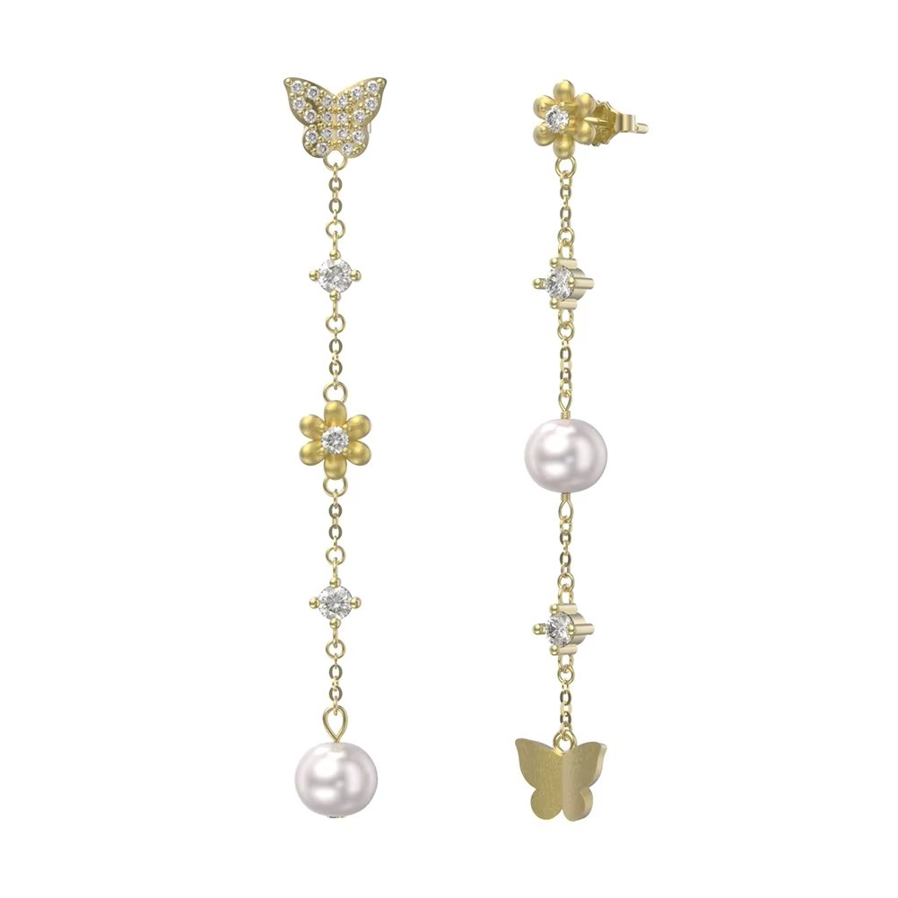 Cercei lungi argint 925, JW1730, model fluture, placati cu aur