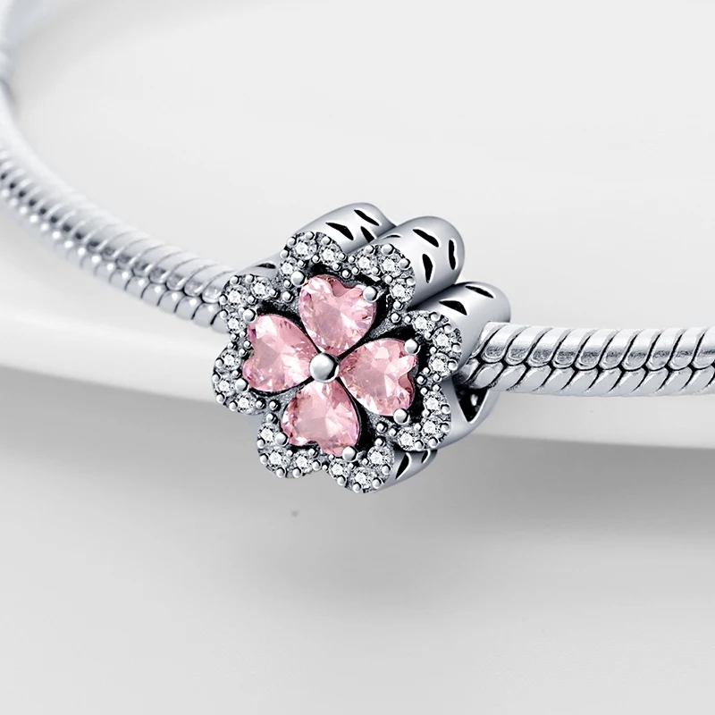 Charm/talisman argint 925, JW1170, model floare roz, placat cu rodiu