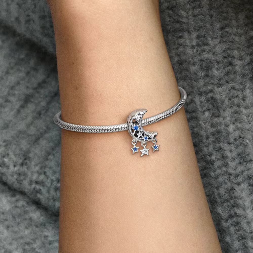 Charm/talisman argint 925, JW1199, model semiluna si stelute, placat cu rodiu - 1 | YEO
