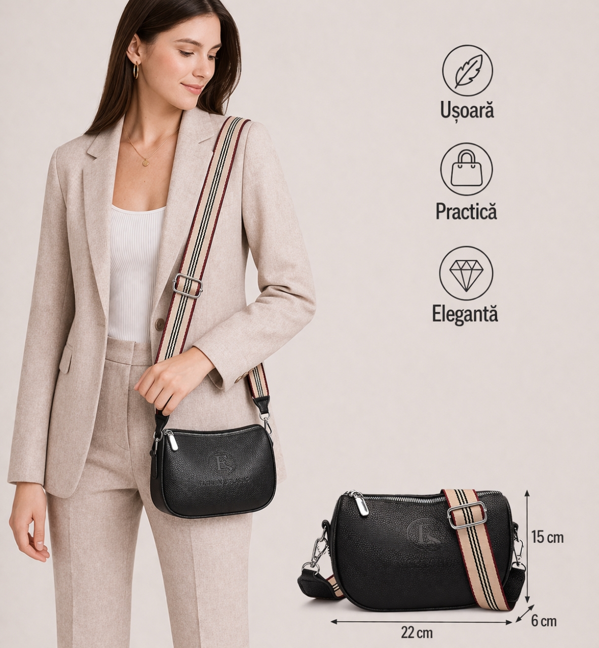 Geanta dama Adonia GT1985, piele naturala, Negru - imagine 2