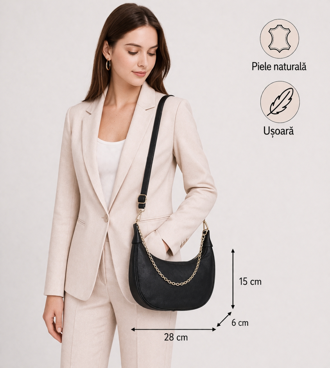 Geanta dama, GT2674 Chantal, piele naturala, Negru - imagine 2