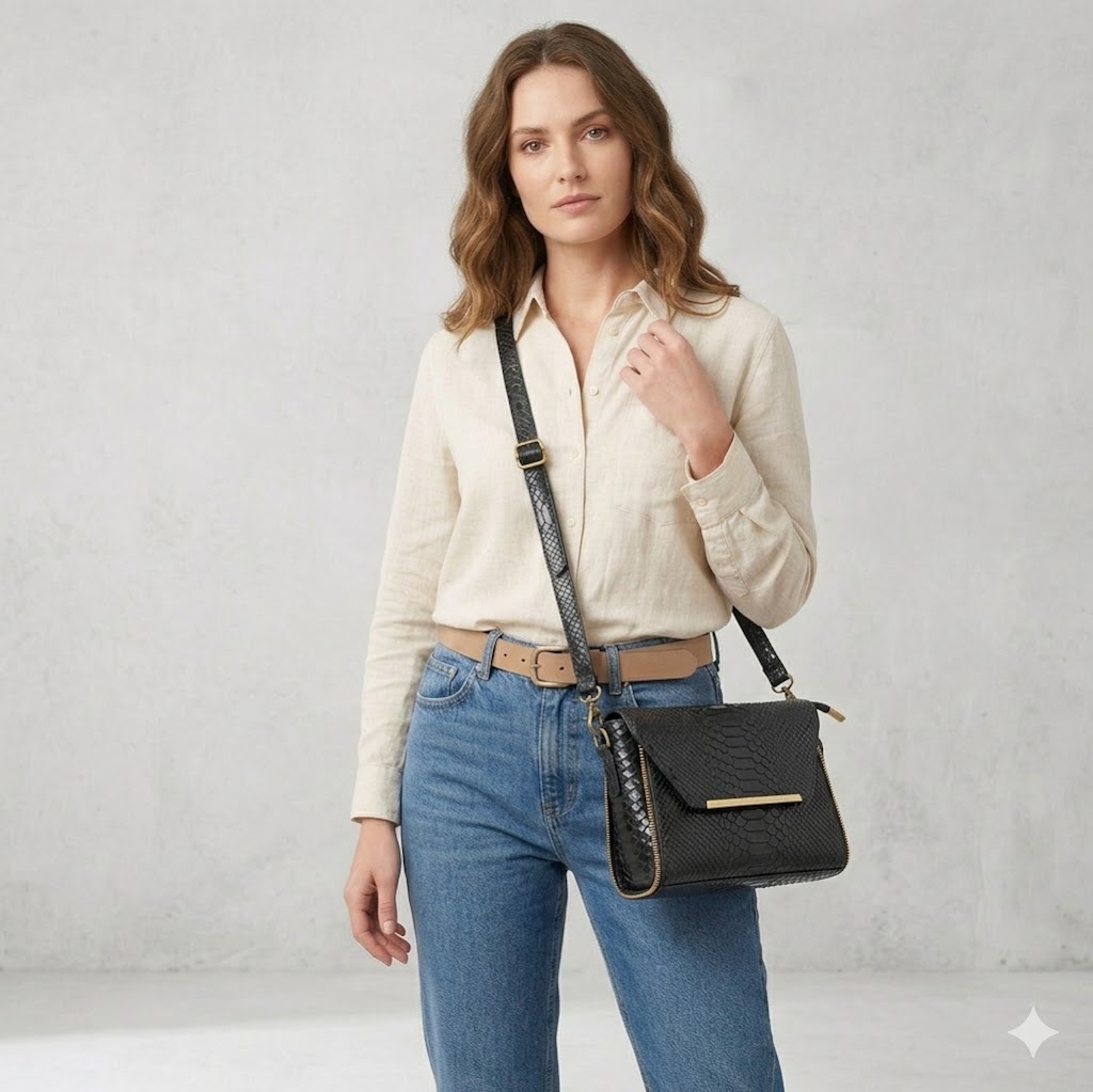 Geanta dama Nita GT696, piele naturala, negru - imagine 2