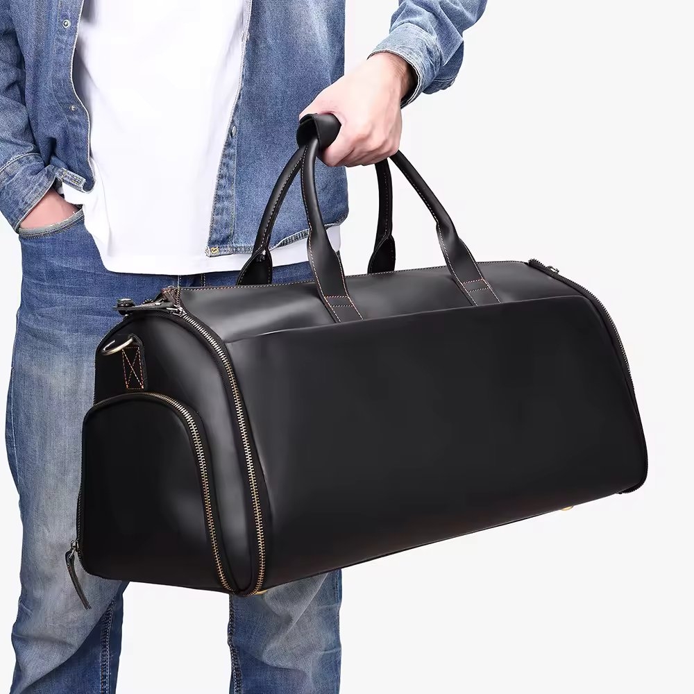 Geanta de calatorie unisex, Riven GT3294, piele naturala, Negru - 2 | YEO