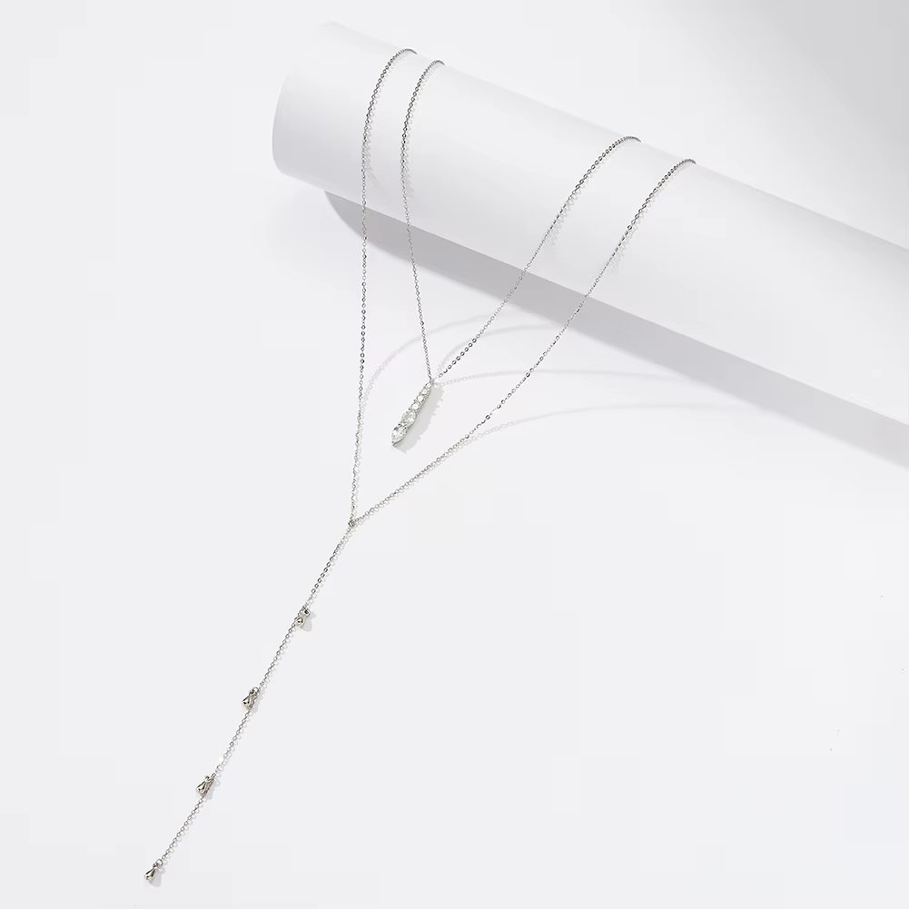 Lantisor argint 925, JW1767, model dublu lung, placat cu rodiu