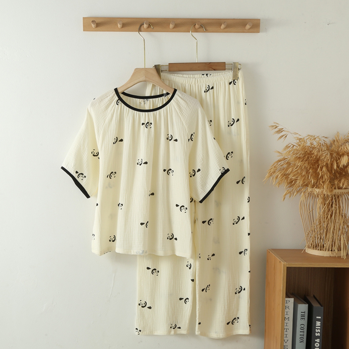 Pijama dama "Panda Mood" din doua piese, PJ025, Bej