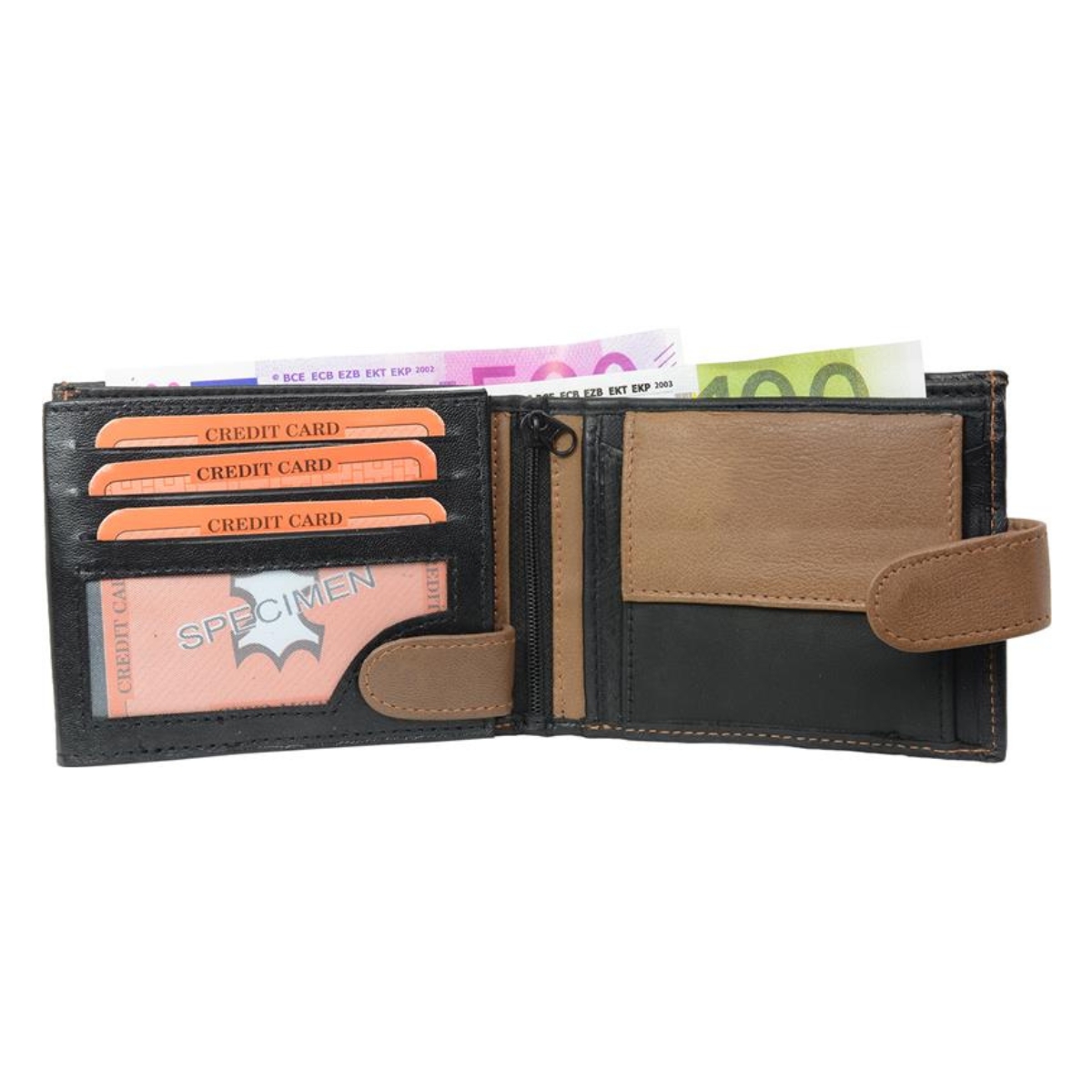 Portofel barbati Delis, Nick PT1439, piele naturala, Negru/ Maro