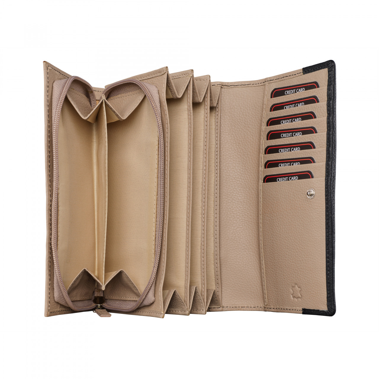 Portofel dama Marquise, Bluma PT1502, piele naturala, Crem/Negru - imagine 2