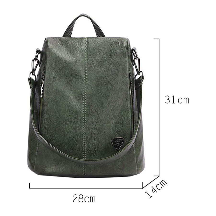 Rucsac damă piele ecologică, antifurt, fermoar lateral, verde — imaginea 5