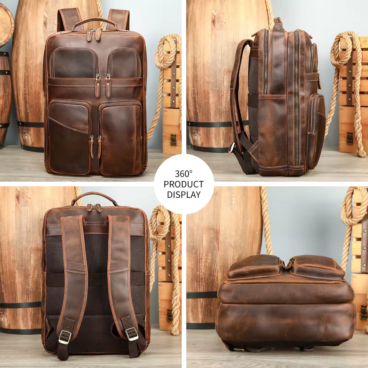 Rucsac pentru barbati, Caian GT3329, piele naturala, Maro