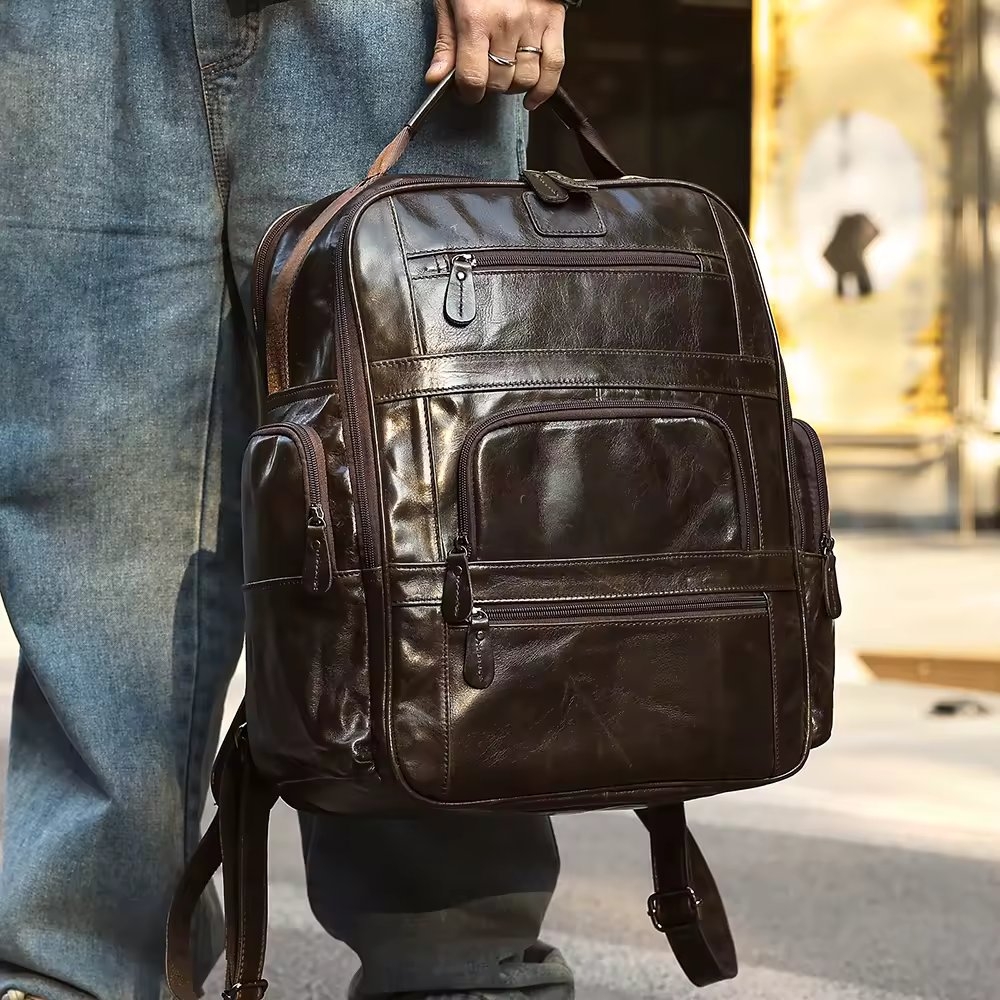 Rucsac pentru barbati, Emeric GT3325, piele naturala, Maro inchis - 1 | YEO