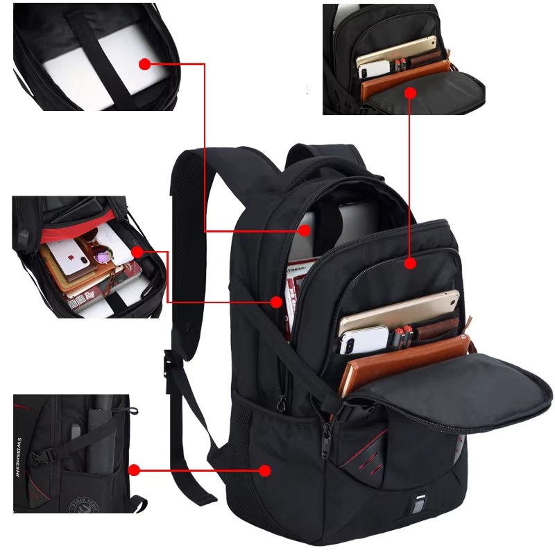 Rucsac unisex, Valther GT3747, port USB, marimea S, Negru
