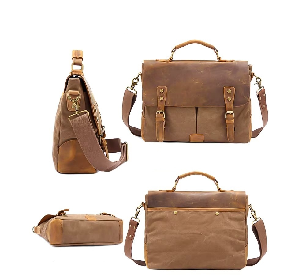 Servieta unisex, Torian GT3206, piele naturala si textil, Bej - 3 | YEO
