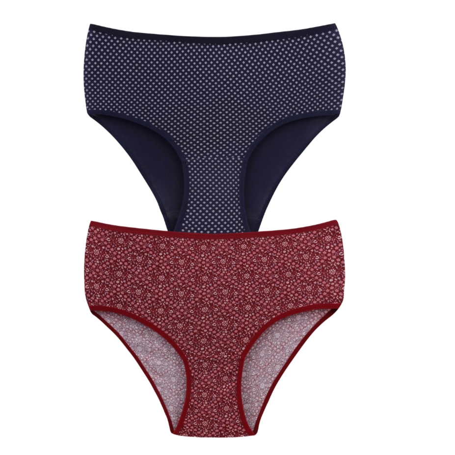 Set 2 perechi de chiloti din bumbac, pentru dama, 53600, Bordo / Albastru