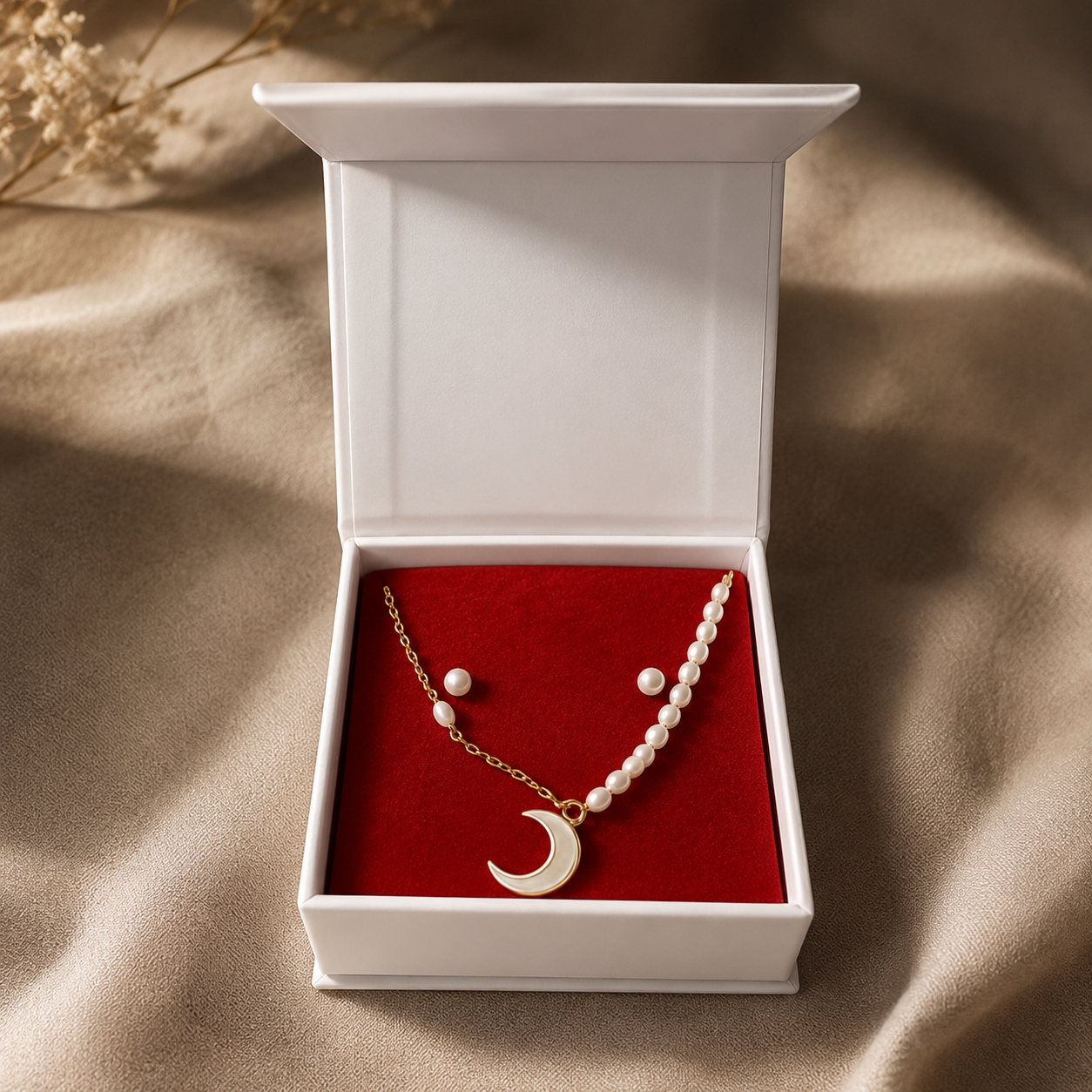 Set cadou pentru dama, Cercei+ Lantisor, model perle, SET43