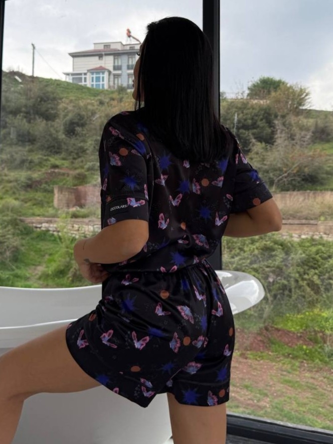 Set pijama dama din doua piese, cu nasturi – 2500116, Midnight Butterfly - imagine 4