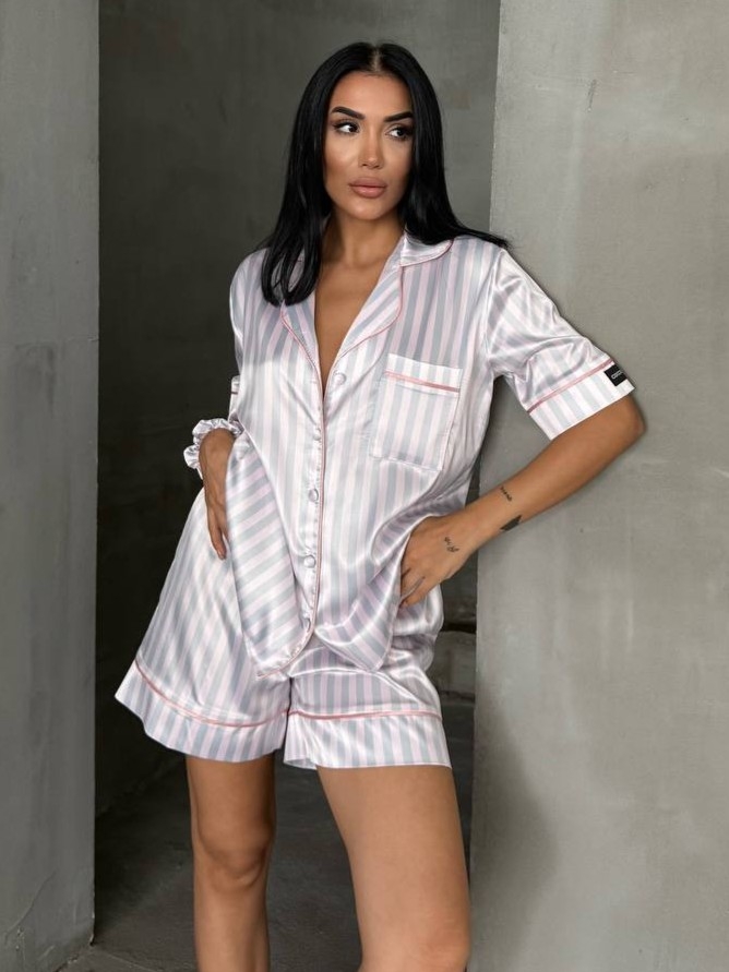 Set pijama dama din doua piese, cu nasturi – 2500157, Gri deschis