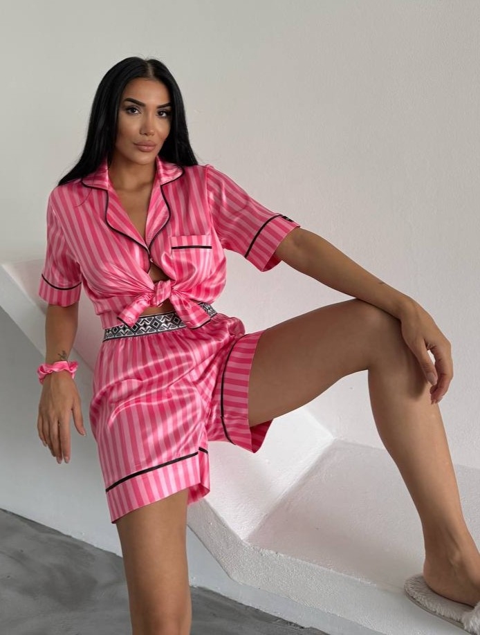 Set pijama dama din doua piese, cu nasturi – 2500158, Roz - imagine 4