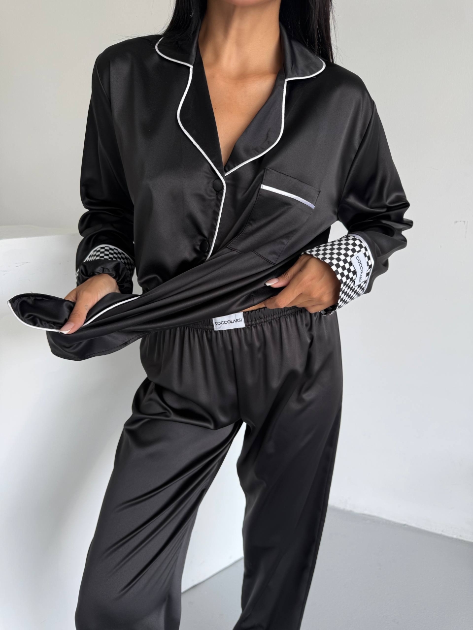 Set pijama dama din doua piese, cu nasturi – 2500251, Negru - imagine 3