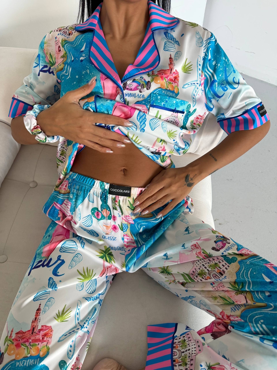 Set pijama dama din doua piese, cu nasturi – 2500383, Riviera Vibes - imagine 7