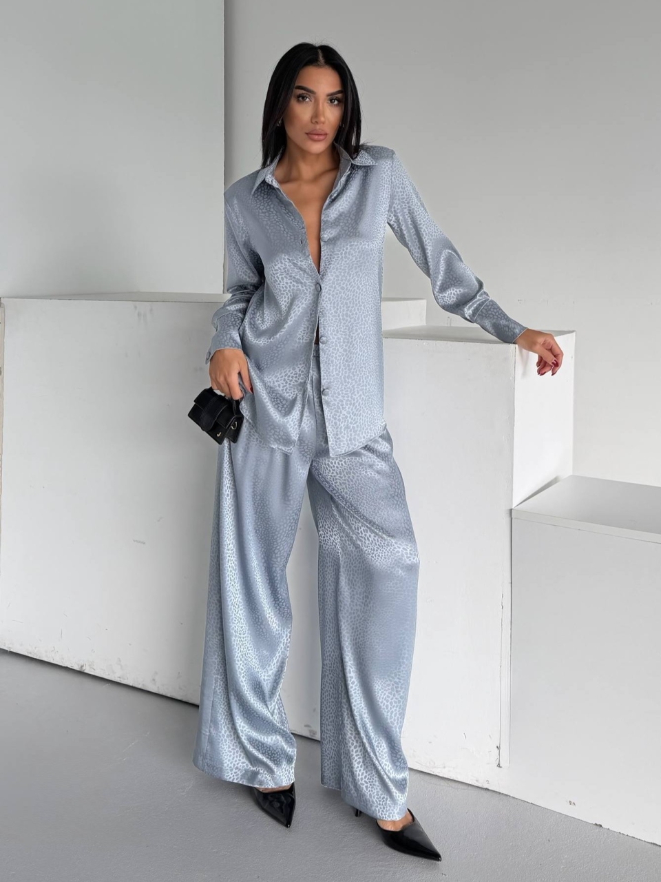 Set pijama dama din doua piese, cu nasturi – 2500407, Gri