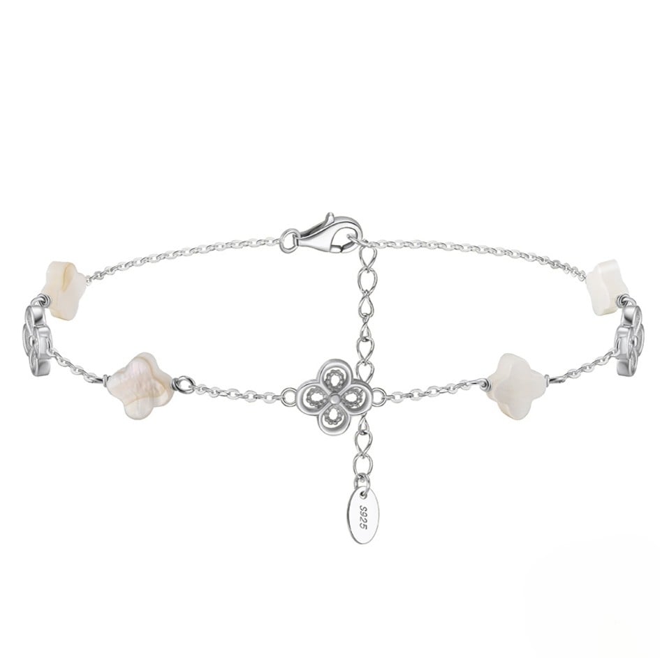 Bratara de glezna argint 925, JW1807, model trifoi, placata cu rodiu