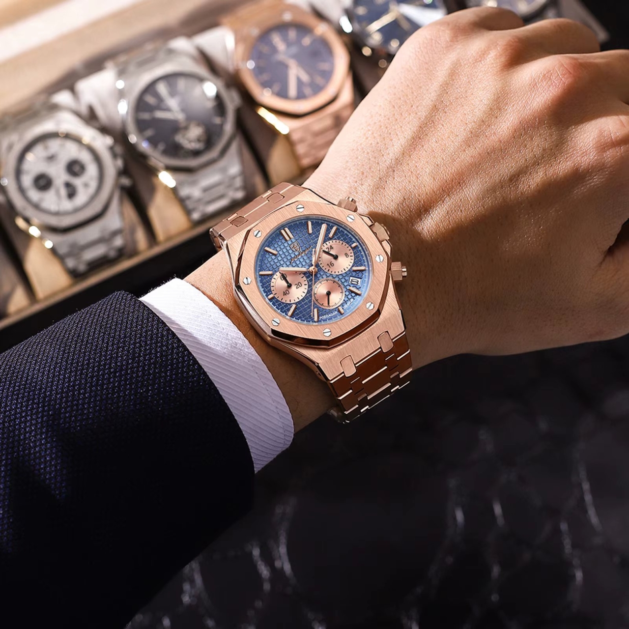 Ceas barbatesc Poedagar CS1840, otel inoxidabil, rose gold, cadran negru