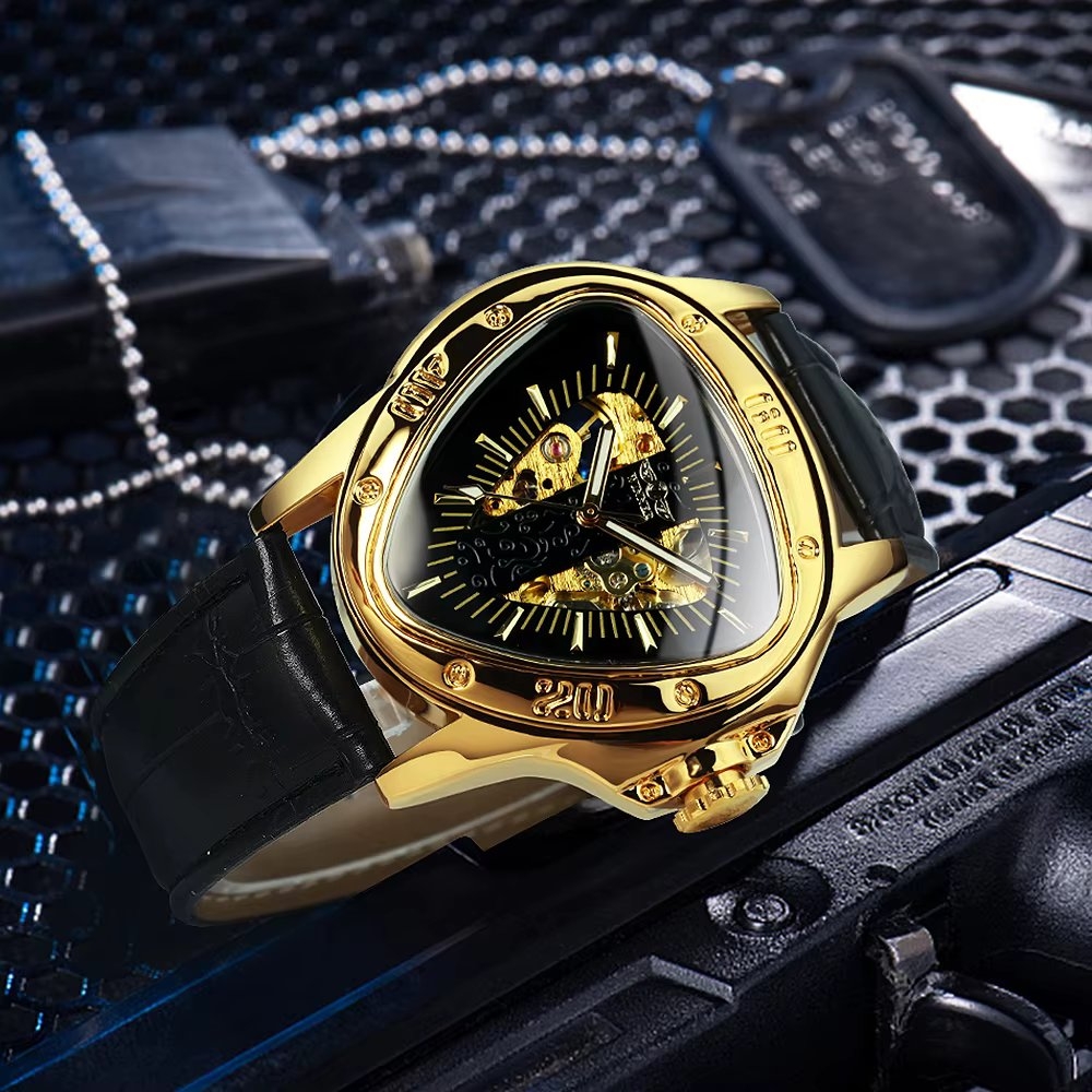Ceas barbatesc Winner CS1740, automatic, piele naturala, negru, cadran negru