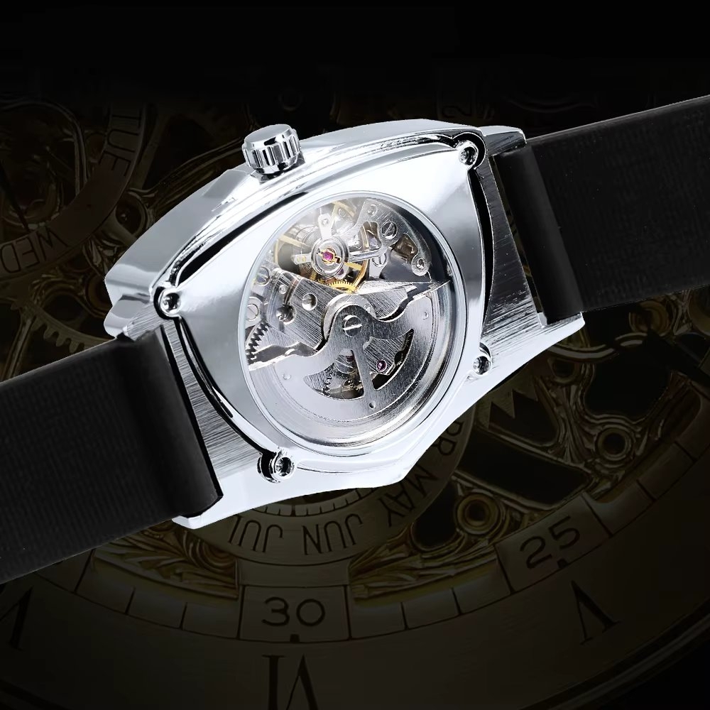 Ceas barbatesc Winner CS1751, automatic, silicon, negru, cadran negru-argintiu