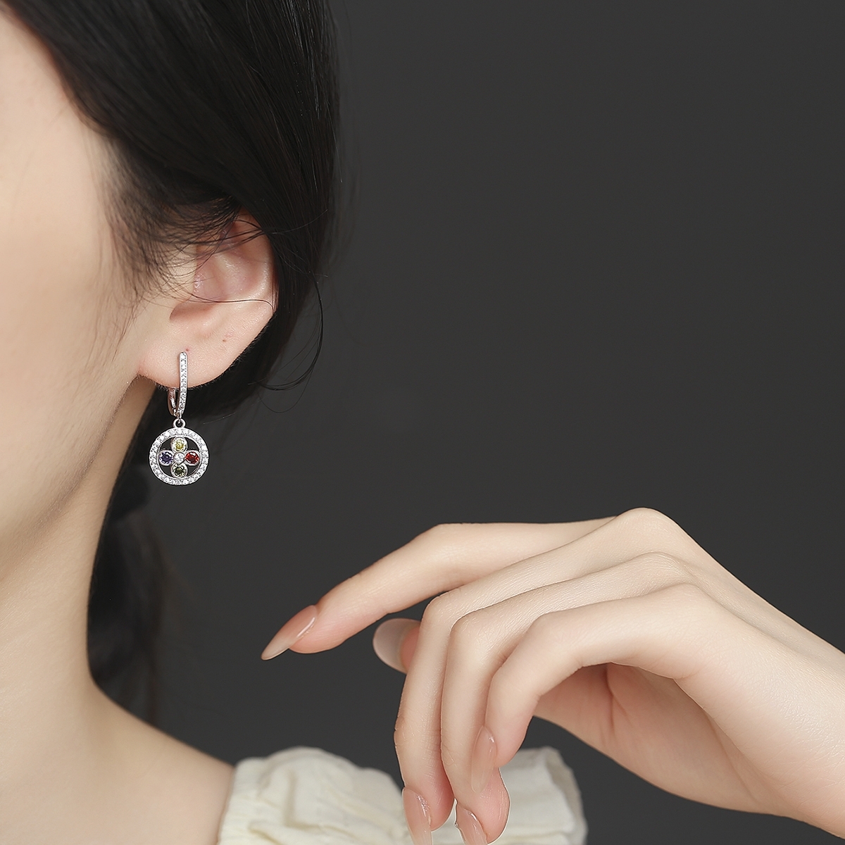 Cercei argint 925, JW1616, model floare, placati cu rodiu