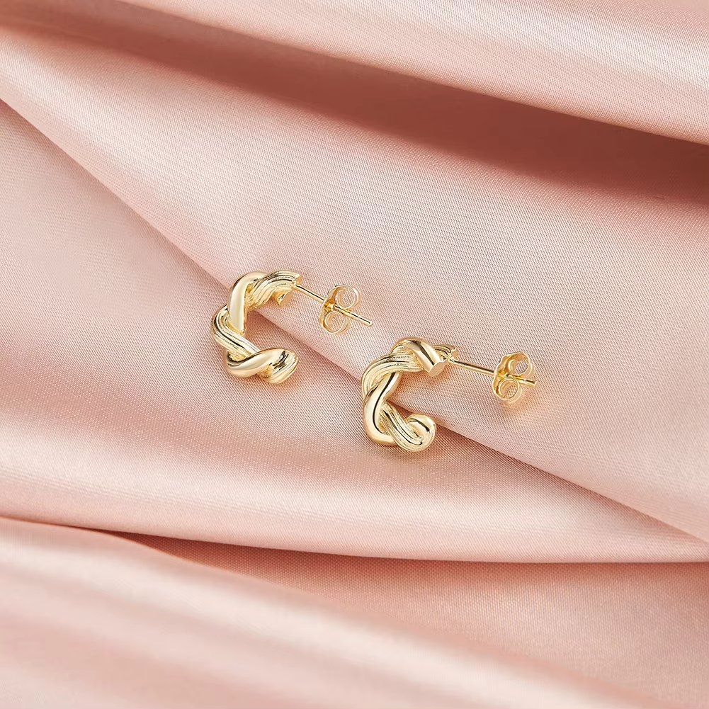 Cercei argint 925, JW1755, model impletit, placati cu aur