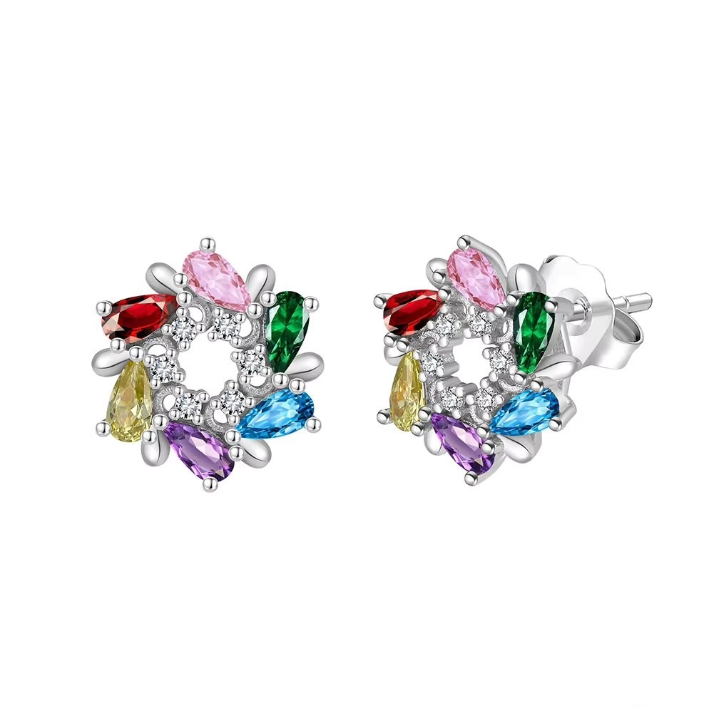 Cercei argint 925, JW1762, model elegant multicolor, placati cu rodiu