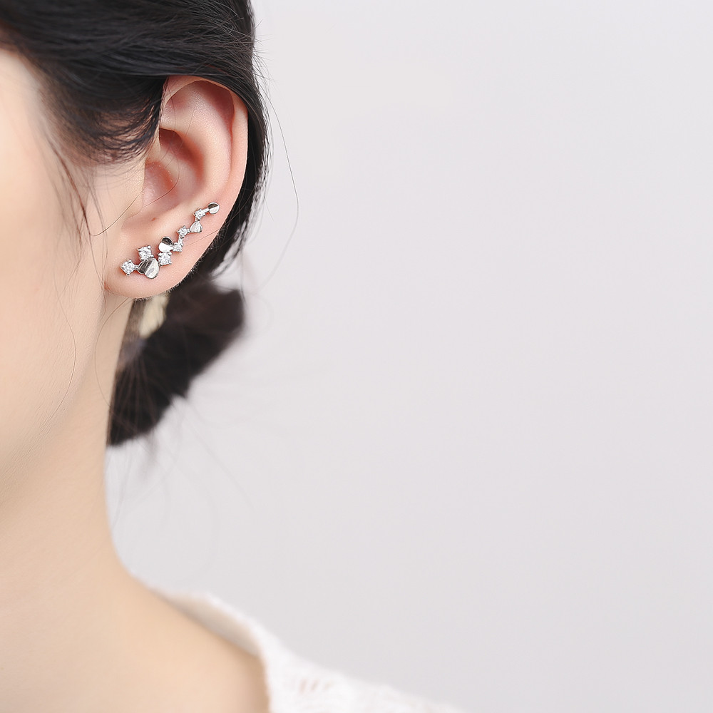 Cercei ear cuffs argint 925, JW677, model inimioare, placat cu rodiu - 1 | YEO