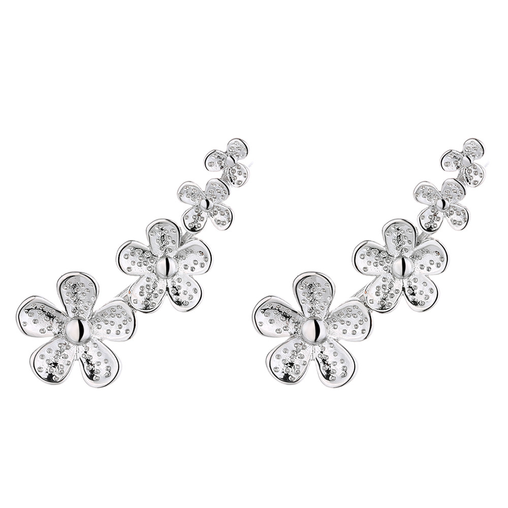 Cercei ear cuffs argint 925, JW682, model flori, placat cu rodiu