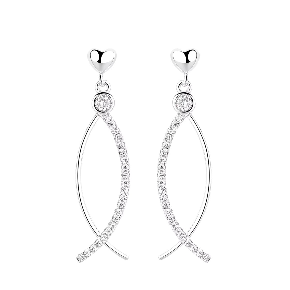 Cercei lungi de argint 925, JW1611, model cu pietre, placati cu rodiu