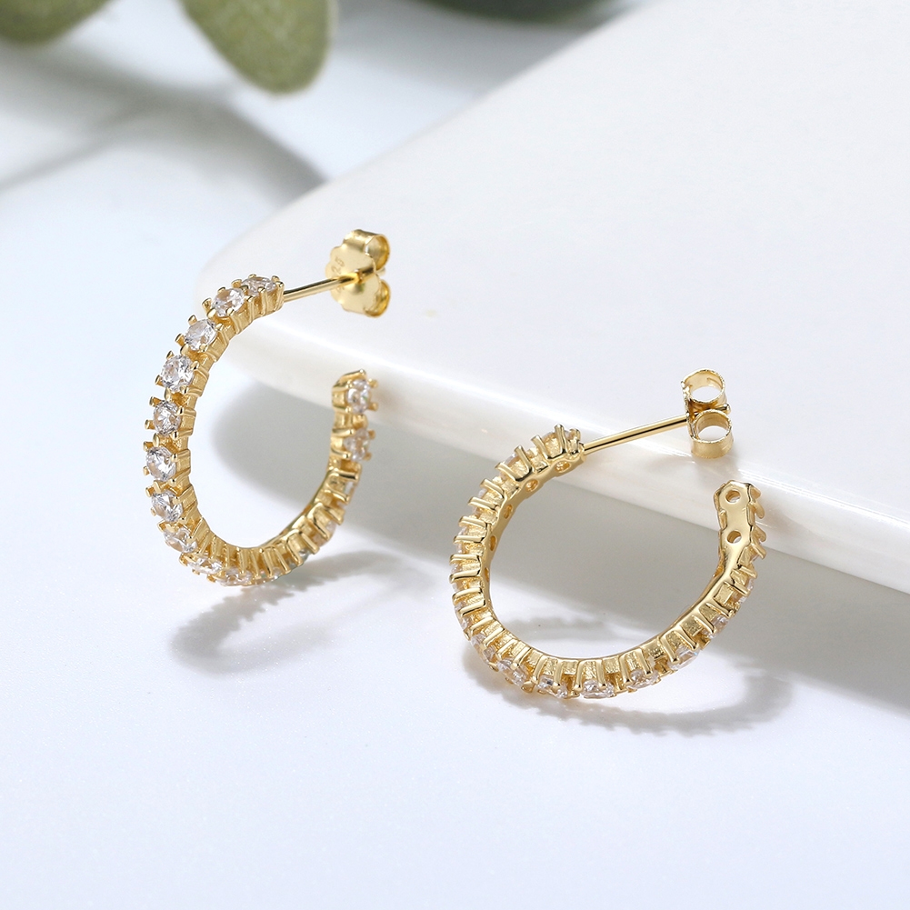 Cercei rotunzi argint 925, JW1791, model elegant, placati cu aur