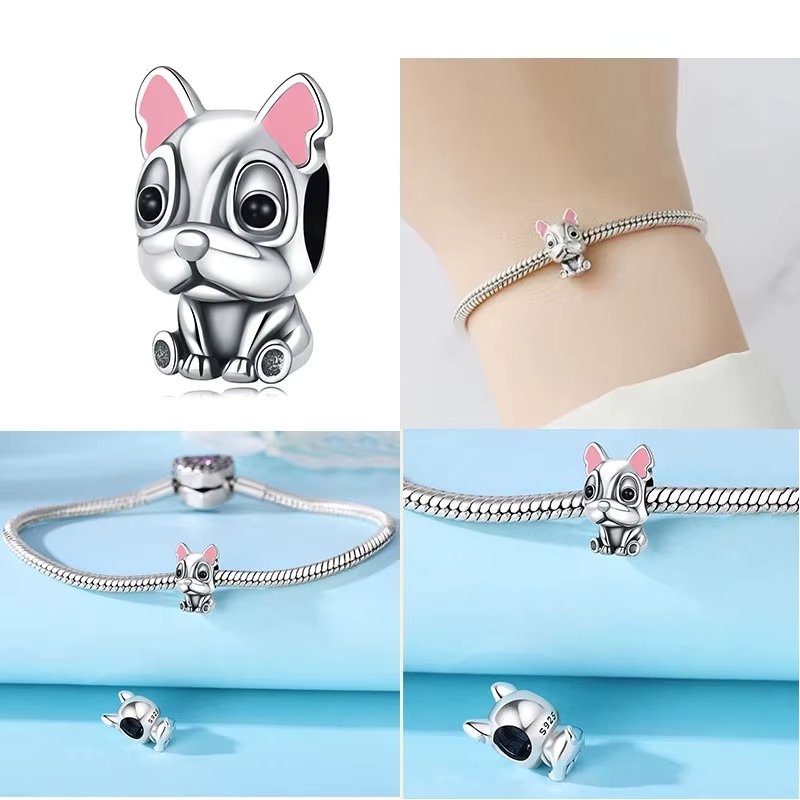 Charm/talisman argint 925, JW1652, model Bulldog, placat cu rodiu