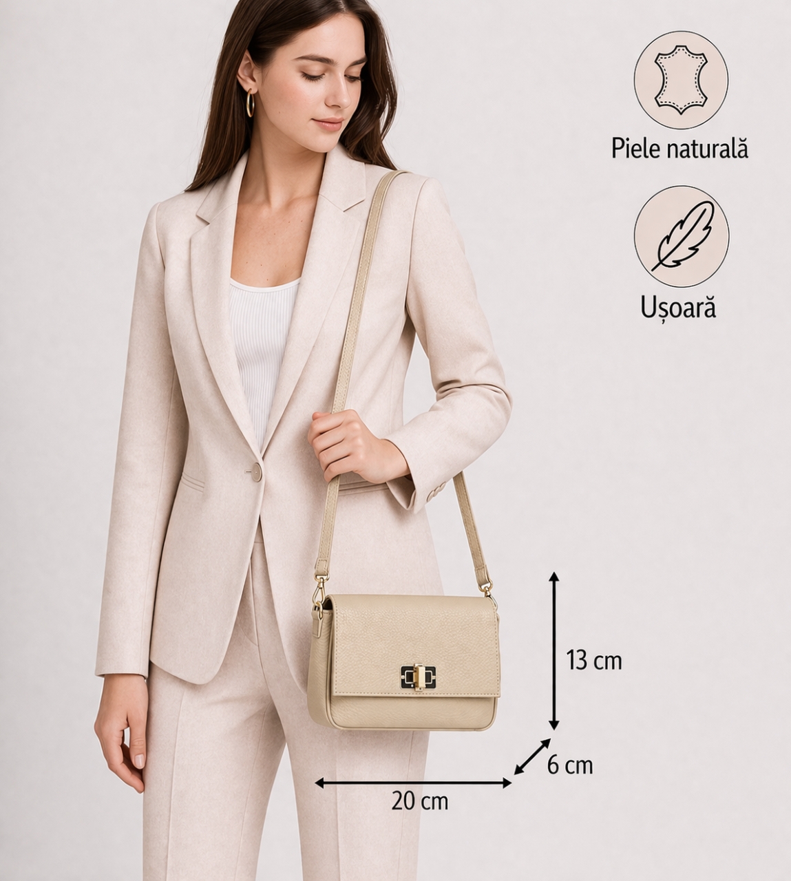 Geanta dama Delis, Madeleine GT2662, piele naturala, Taupe - imagine 2