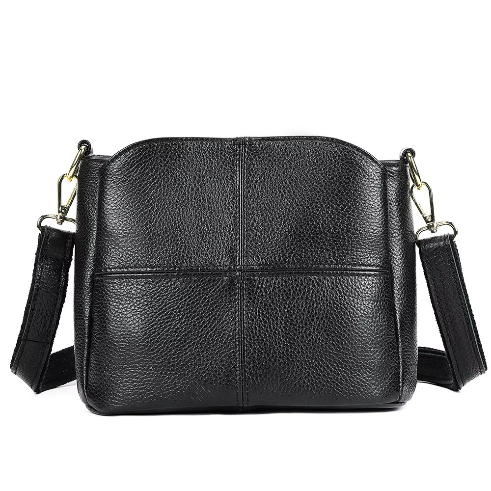 Geantă damă piele naturală, crossbody, curea lată reglabilă, neagră