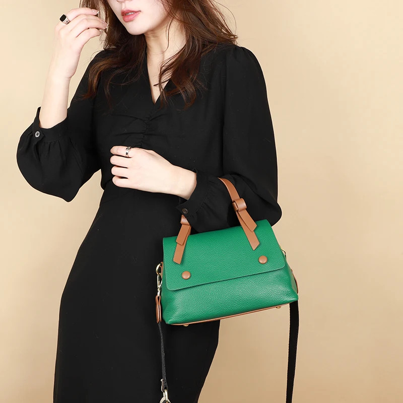 Geanta de dama, Morwenna GT2770, piele naturala, Verde-Maro