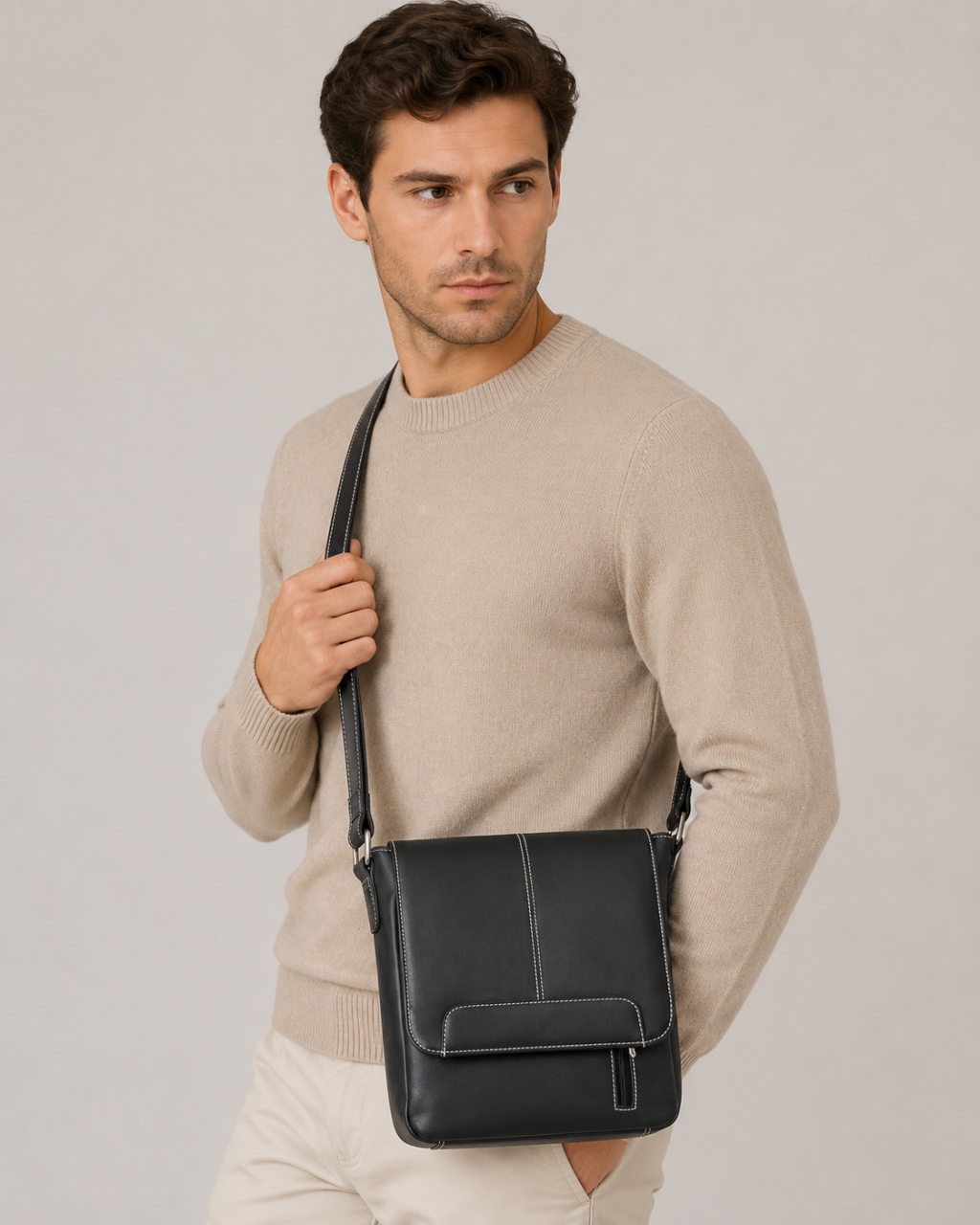 Geanta de umar unisex, Gabrielle, GT3873, piele naturala, Maro inchis - imagine 2