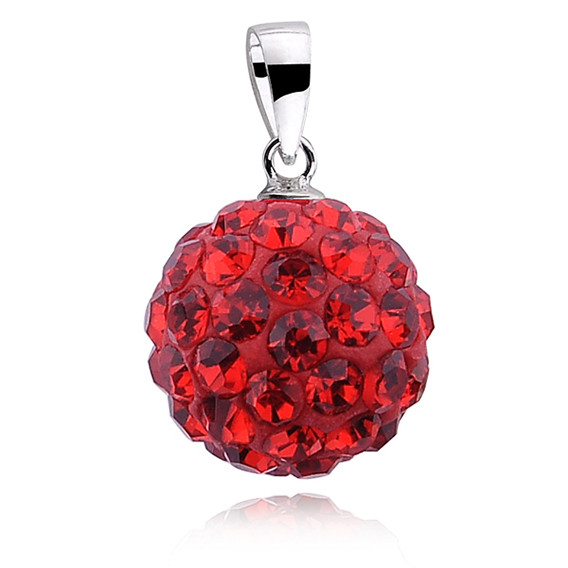 Pandantiv argint 925, JW209, model disco ball 12 mm, cu zirconiu rosu