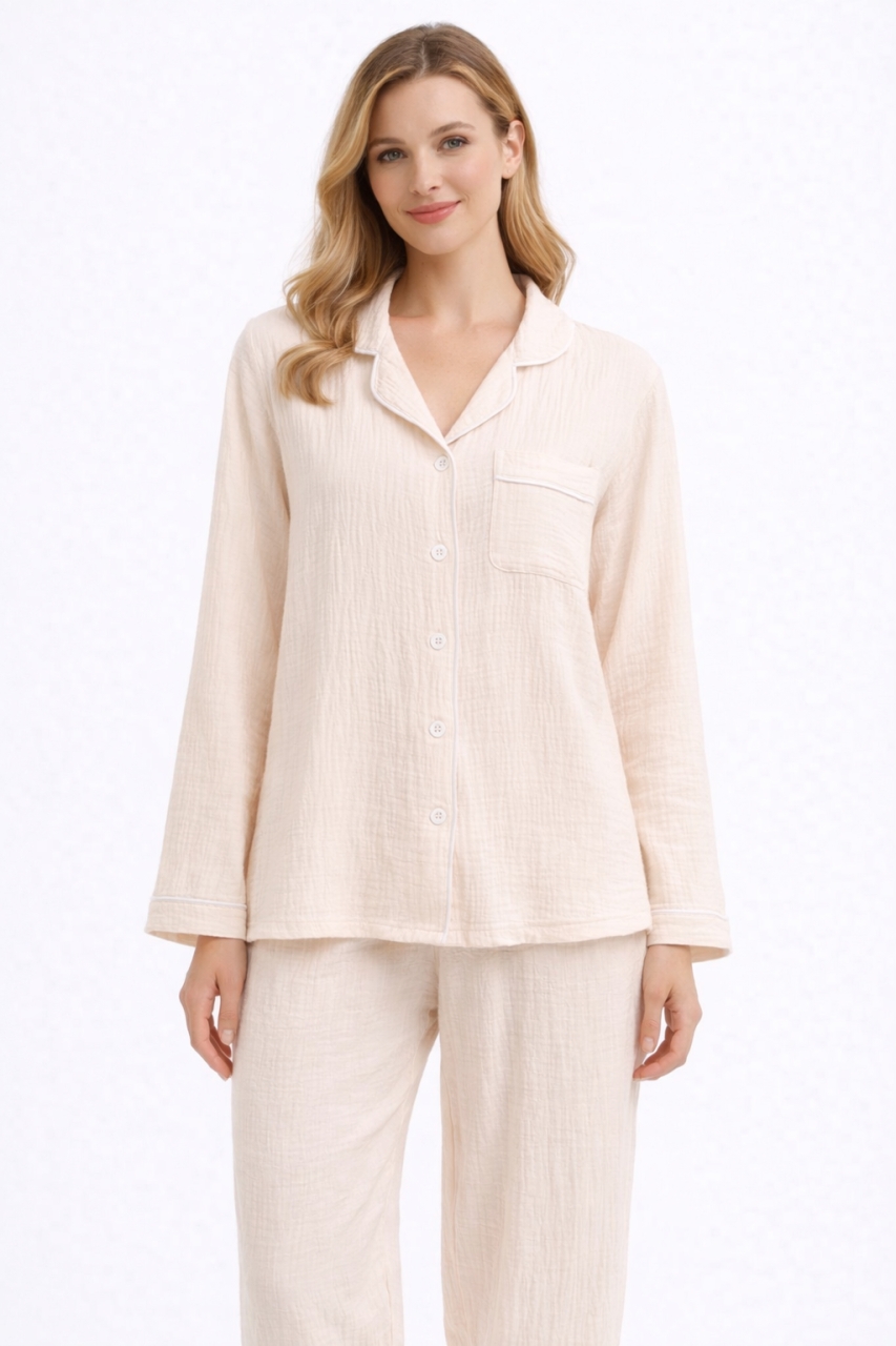 Pijama dama "Dreamy Touch" din doua piese, PJ006, Bej