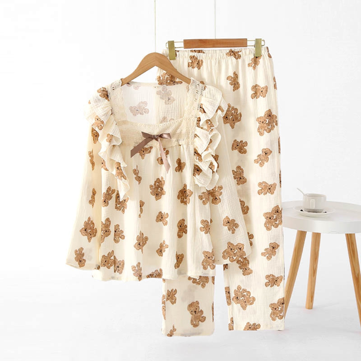 Pijama dama "Teddy Dreams" din doua piese, PJ022, Bej